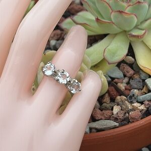 Natural Sky Blue Topaz three stone Sterling silver 925 ring sz 7 diamond